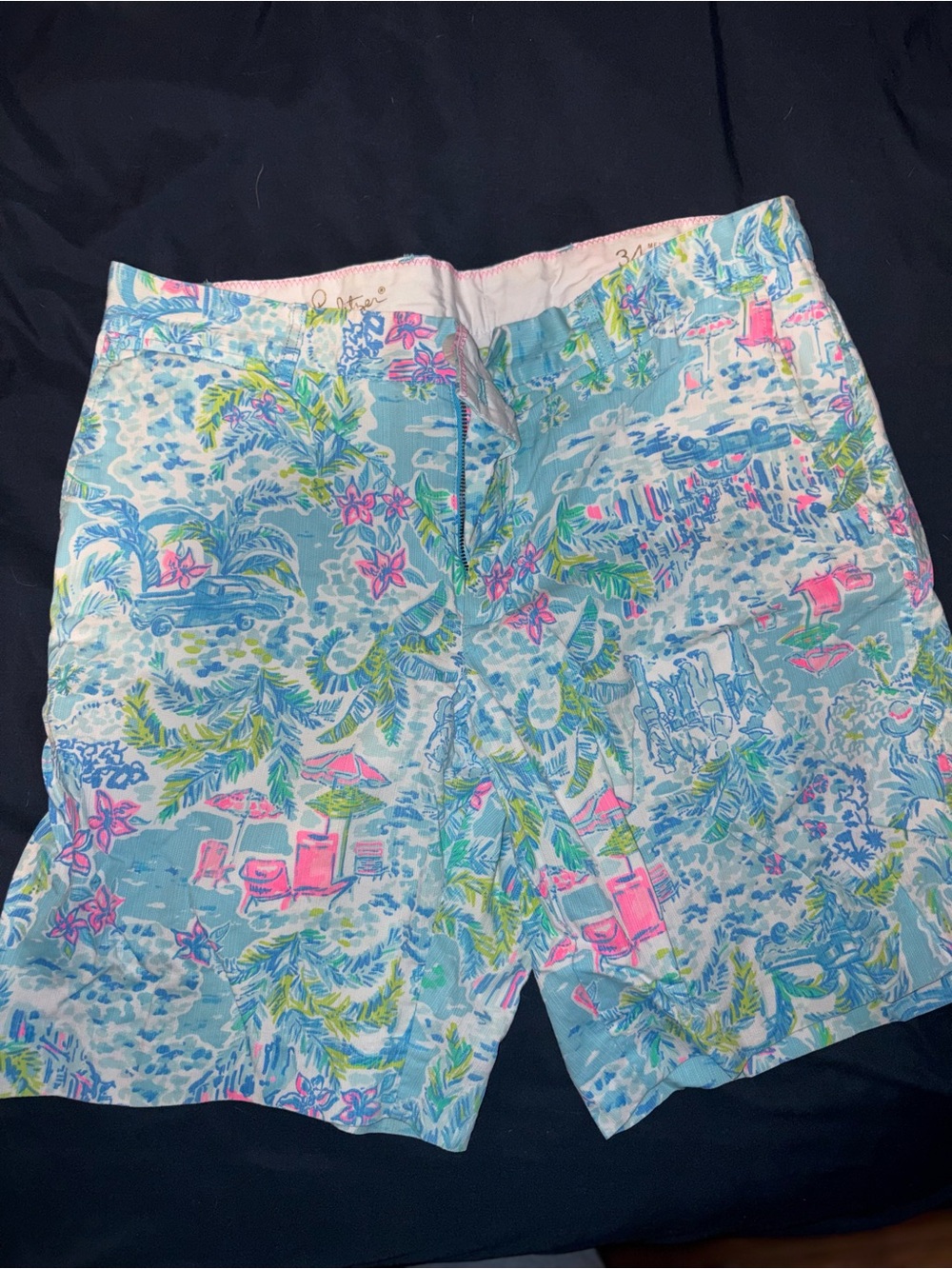 Lilly Pulitzer Blue Pink Green Tropical Print Men’s Shorts